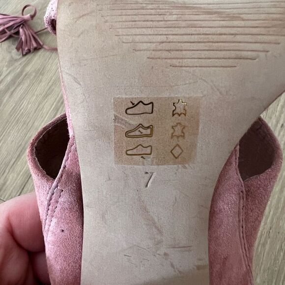 Madewell Women’s Size 7 Octavia Pink Suede Tassel Heeled Open Toe Sandals - Picture 9 of 10